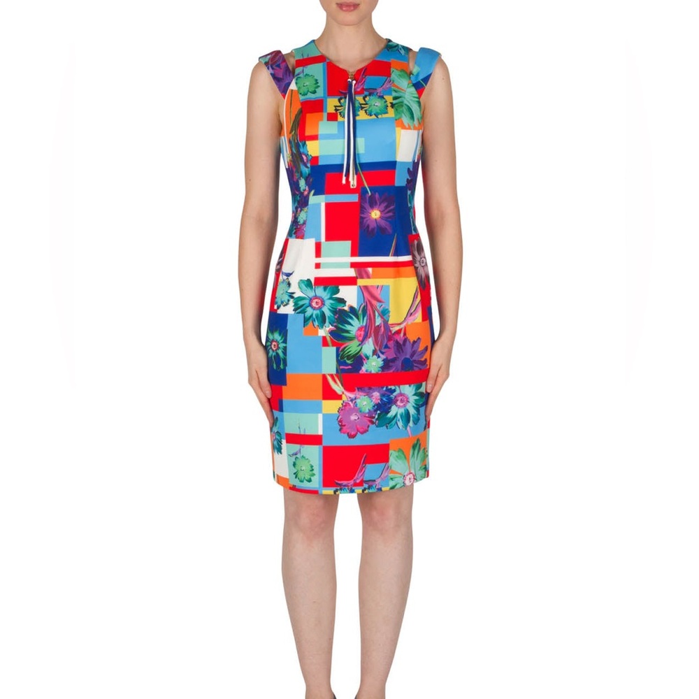 RARE Joseph Ribkoff Multicolour Floral Colour Block Pencil Dress 12